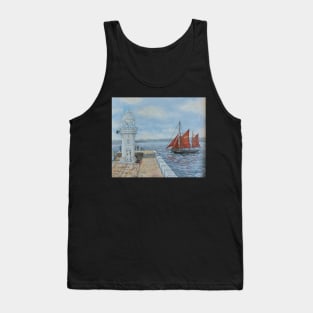 Brixham sailing trawler Pilgrim rounding Brixham Breakwater Tank Top